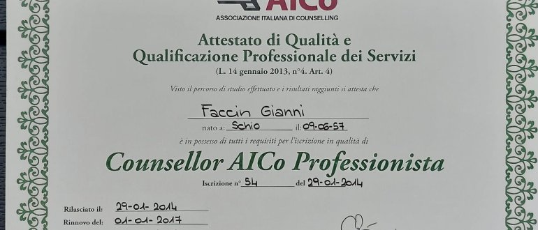 Certificazione di qualità - Counsellor professionista